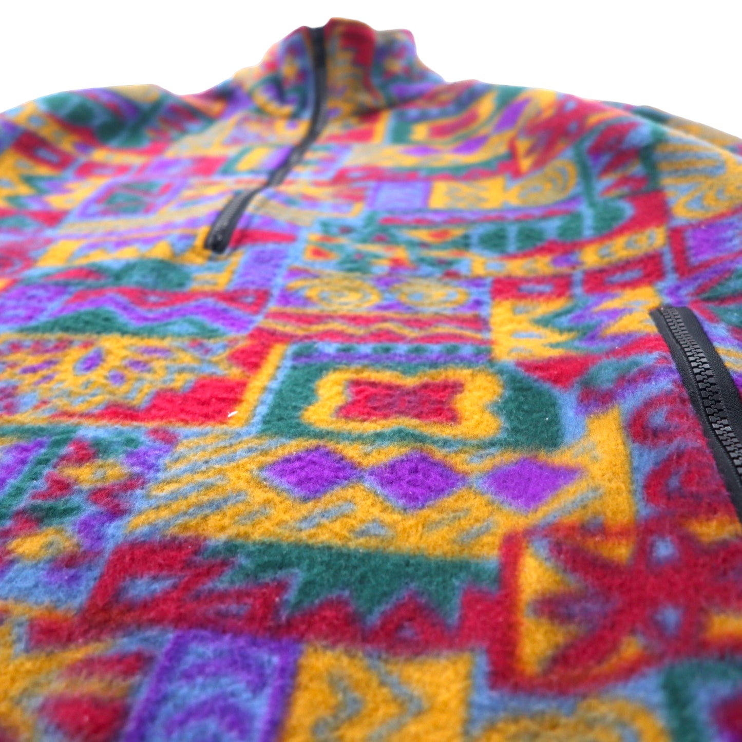 AVON Sportswear Made in Canada 80's Half Zip Fleece Jacket All Over Pattern M Multicolor Polyester Geometric Pattern Big Size