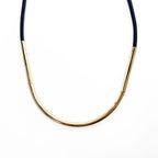 MARNI Gold Tone Metal Tube Black Rope Cord Necklace Choker Long Ribbon Adjustable