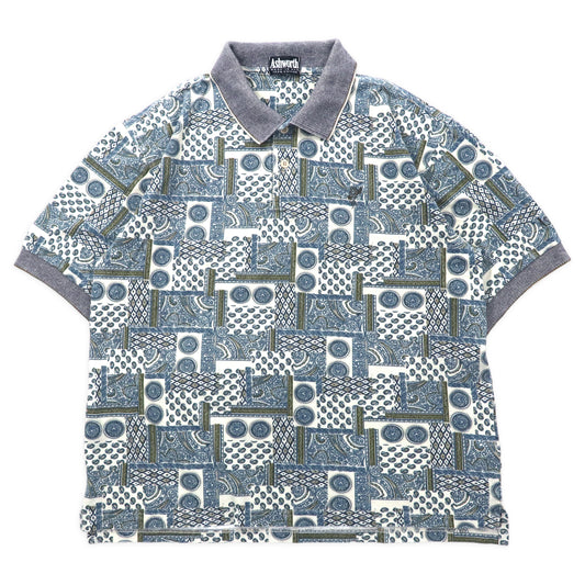 日本然リトテ-古着オンライン-USA製 Ashworth 総柄 ポロシャツ XL グレー コットン ワンポイントロゴ-USA Made Ashworth Patterned Polo Shirt XL Gray Cotton One Point Logo