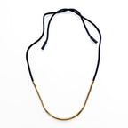 MARNI Gold Tone Metal Tube Black Rope Cord Necklace Choker Long Ribbon Adjustable