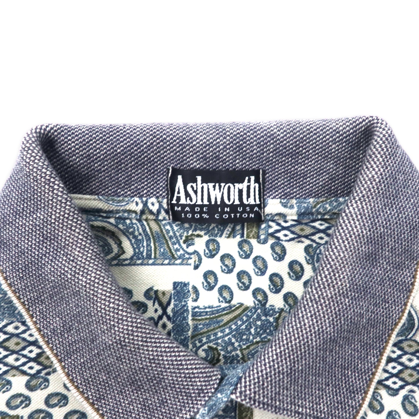 USA製 Ashworth 総柄 ポロシャツ XL グレー コットン ワンポイントロゴ