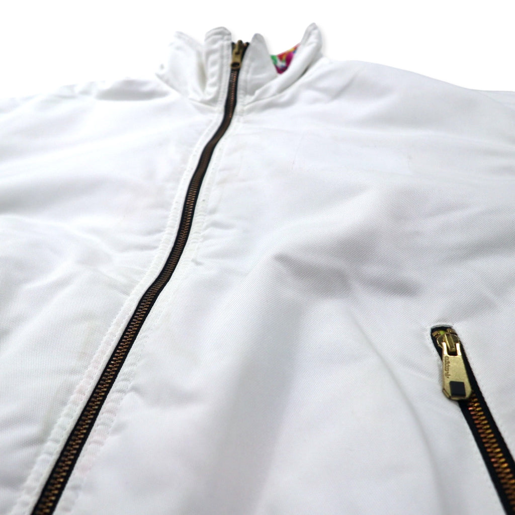 adidas 90年代 リバーシブル パデット ナイロンジャケット ウィンドブレーカー O マルチカラー ホワイト 総柄 ポリエステル 中綿 トレフォイルロゴ バックプリント 銀タグ ビッグサイズ