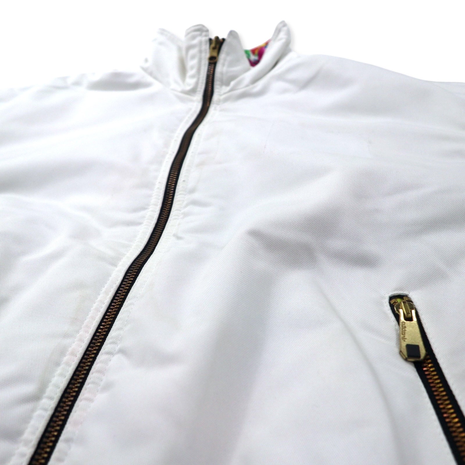 adidas 90年代 リバーシブル パデット ナイロンジャケット ウィンドブレーカー O マルチカラー ホワイト 総柄 ポリエステル 中綿 トレフォイルロゴ バックプリント 銀タグ ビッグサイズ