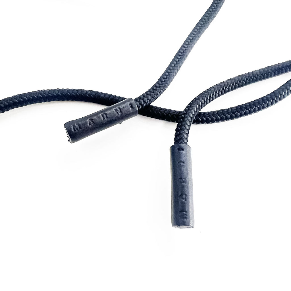 MARNI Gold Tone Metal Tube Black Rope Cord Necklace Choker Long Ribbon Adjustable