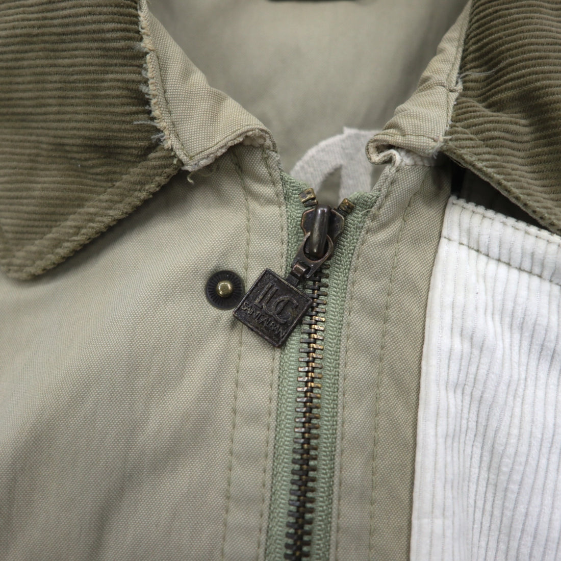 90s LUC SAINT ALBAN Hunting Jacket Coverall L Beige Corduroy Collar Elbow Patch