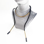 MARNI Gold Tone Metal Tube Black Rope Cord Necklace Choker Long Ribbon Adjustable