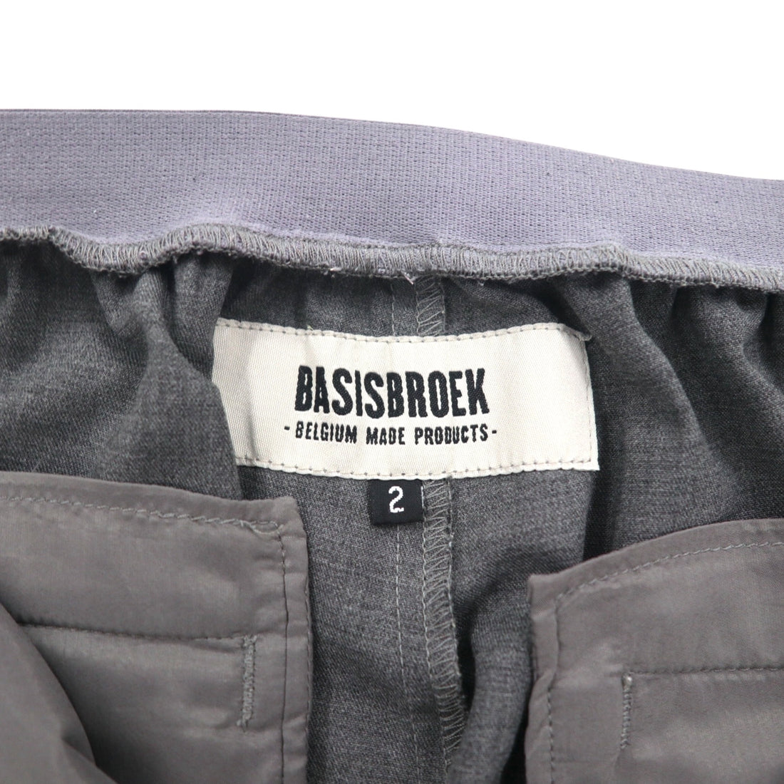 BASISBROEK ベルギー製 イージー スラックスパンツ M グレー ポリエステル ストレッチ