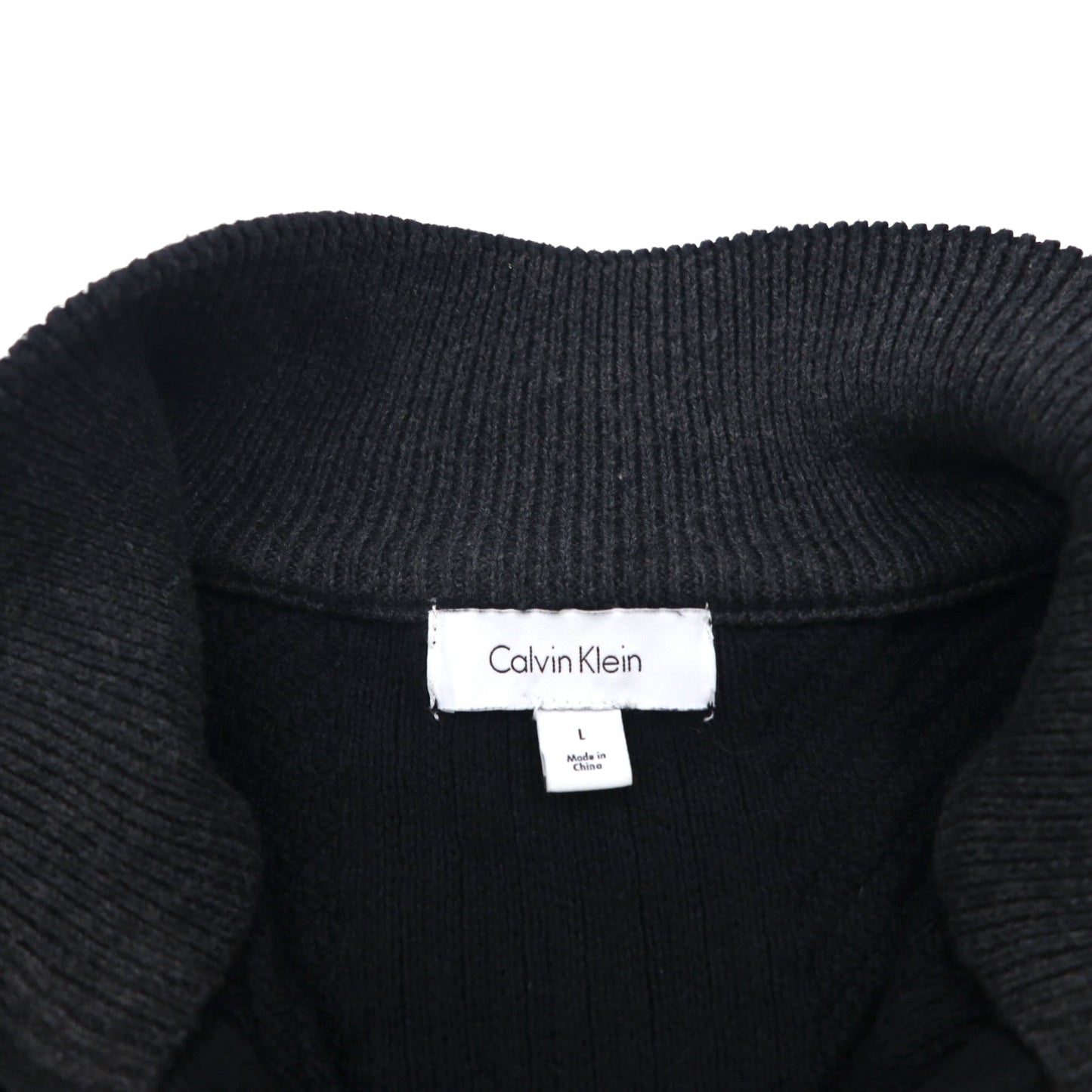 Calvin Klein Half-Zip Jacquard Knit Sweater, Size L, Black Cotton