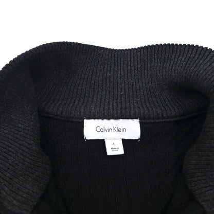 Calvin Klein Half-Zip Jacquard Knit Sweater, Size L, Black Cotton