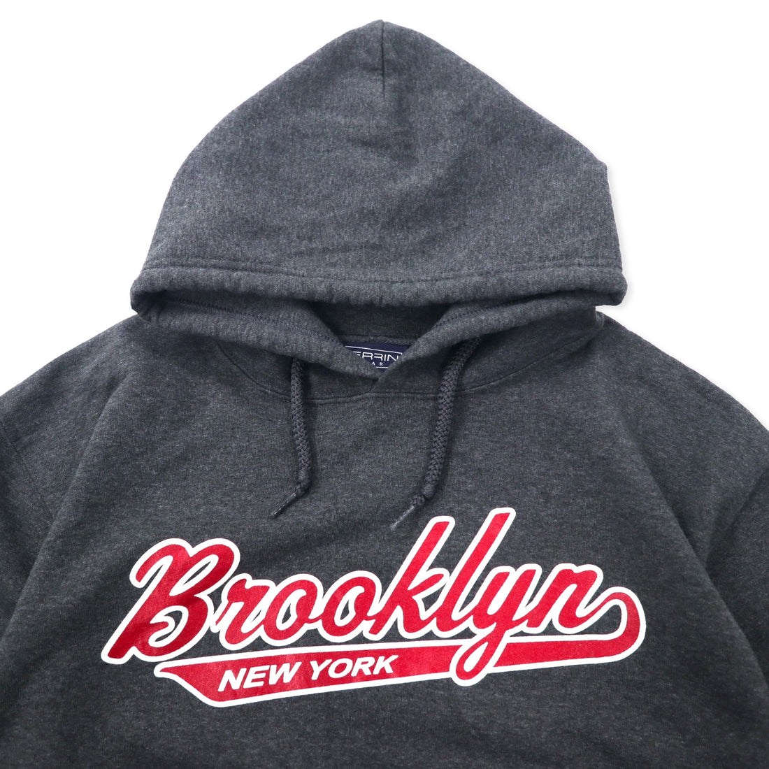 PERRIN WEAR College Print Pullover Hoodie, Medium, Grey, Cotton, Fleece Lining, Brooklyn