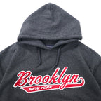 PERRIN WEAR College Print Pullover Hoodie, Medium, Grey, Cotton, Fleece Lining, Brooklyn