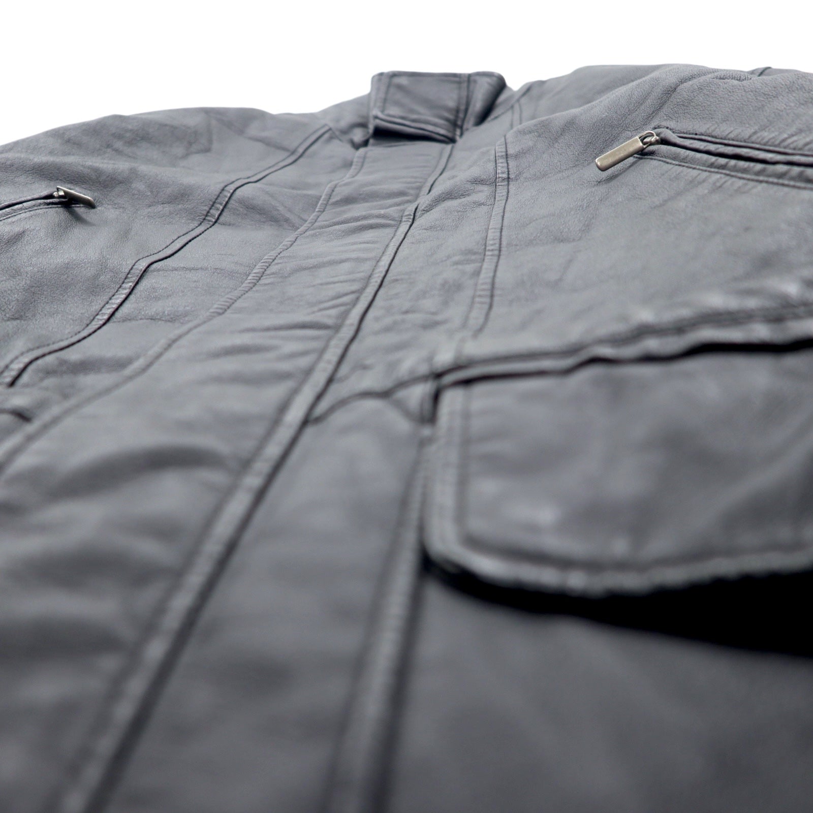 TOWN by London Fog 90s Stand Collar Leather Car Coat Padded Double Zip Jacket L Black Drawcord