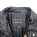 TOWN by London Fog 90s Stand Collar Leather Car Coat Padded Double Zip Jacket L Black Drawcord