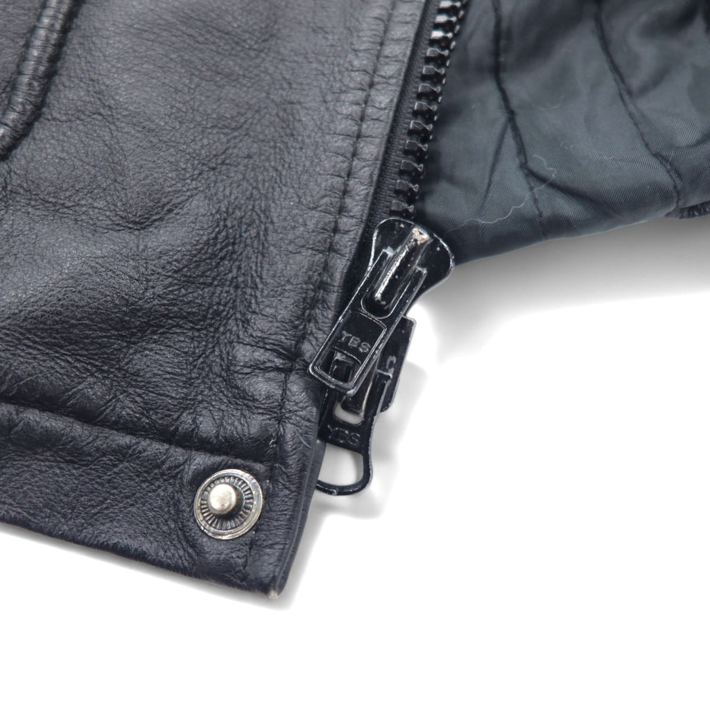 TOWN by London Fog 90s Stand Collar Leather Car Coat Padded Double Zip Jacket L Black Drawcord