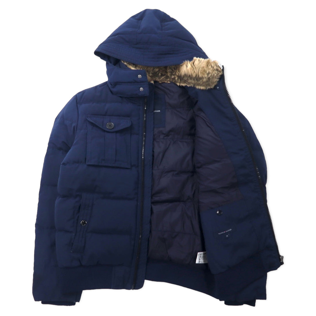 TOMMY HILFIGER Down Jacket M Navy Polyester Detachable Hood