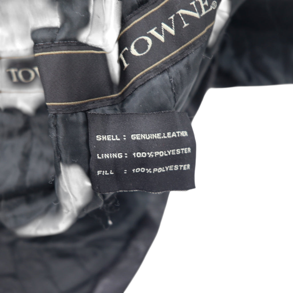 TOWN by London Fog 90s Stand Collar Leather Car Coat Padded Double Zip Jacket L Black Drawcord