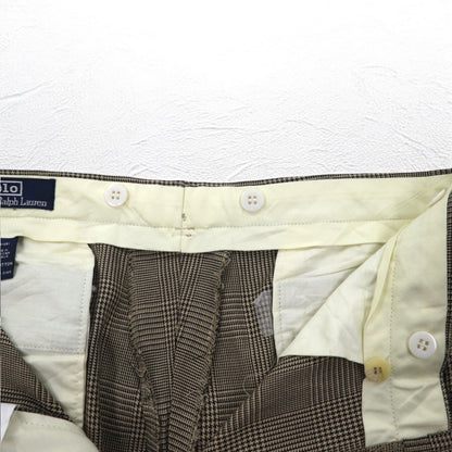 Polo by Ralph Lauren 90年代 タック ワイド スラックスパンツ L グレンチェック サスペンダーボタン