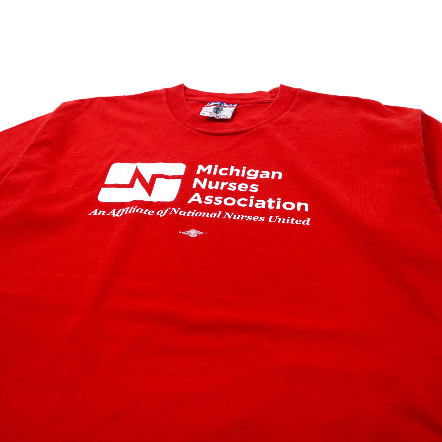 USA製 UNION MADE プリントTシャツ L レッド コットン Michigan Nurses Association