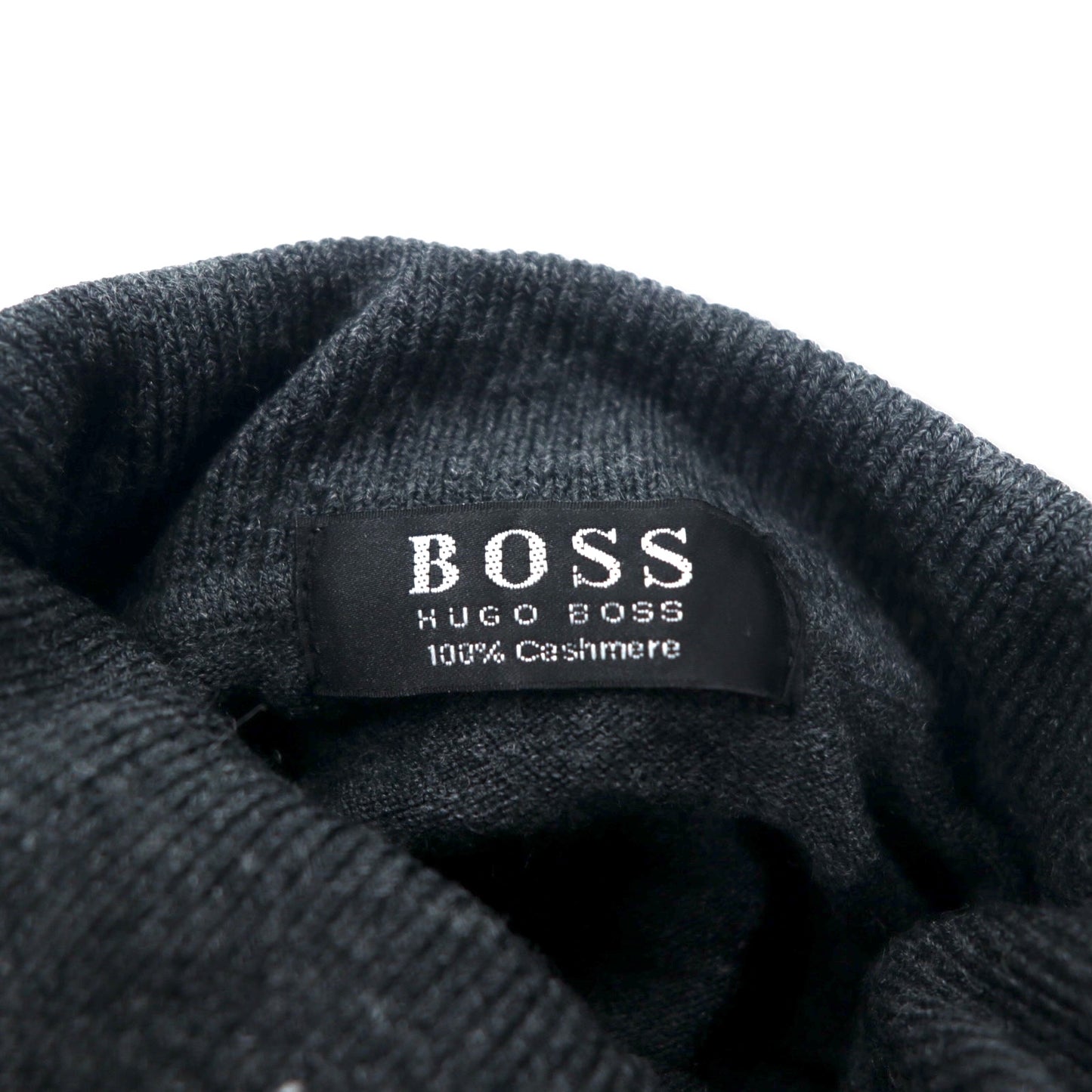 HUGO BOSS カシミヤ タートルネック ニット セーター M グレー ワンポイントロゴ刺繍