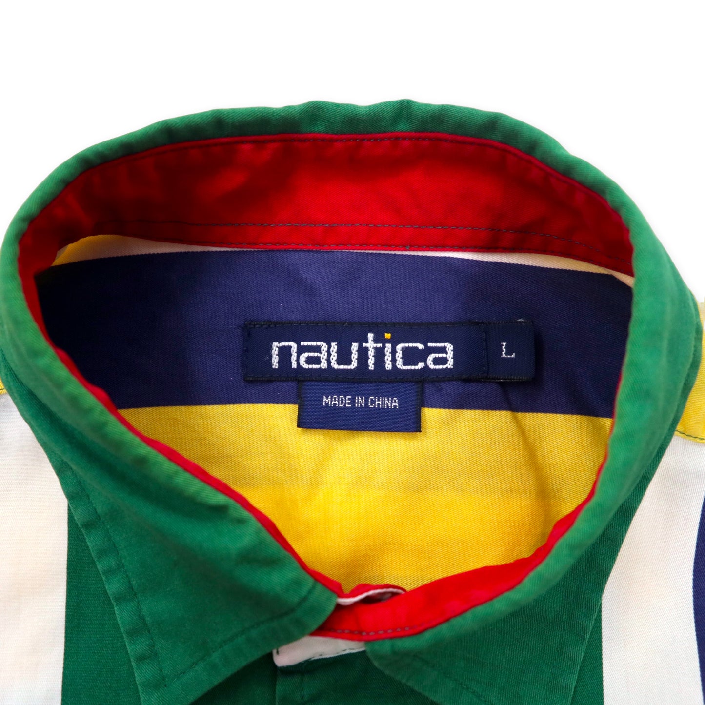 nautica 90年代 マルチストライプシャツ L マルチカラー コットン ワンポイントロゴ刺繍 ビッグサイズ