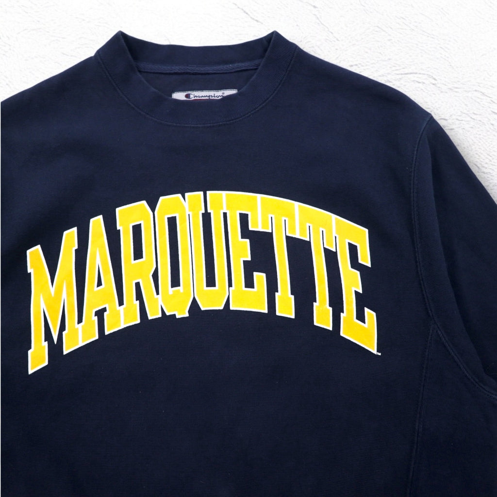 Champion プレミアム リバースウィーブ REVERSE WEAVE カレッジプリント スウェット L ネイビー MARQUETTE アーチロゴ