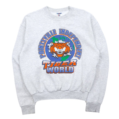 日本然リトテ-古着オンライン-JERZEES 90年代 プリントスウェット M グレー コットン TIGER WORLD ホンジュラス製-JERZEES 90's Print Sweatshirt M Gray Cotton TIGER WORLD Honduras Made