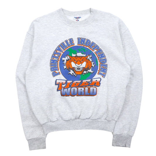 日本然リトテ-古着オンライン-JERZEES 90年代 プリントスウェット M グレー コットン TIGER WORLD ホンジュラス製-JERZEES 90's Print Sweatshirt M Gray Cotton TIGER WORLD Honduras Made