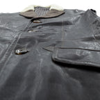 genten 襟ボア ラムレザー 3B テーラードジャケットジャケット M ブラウン 羊革 ツイード ウール切替