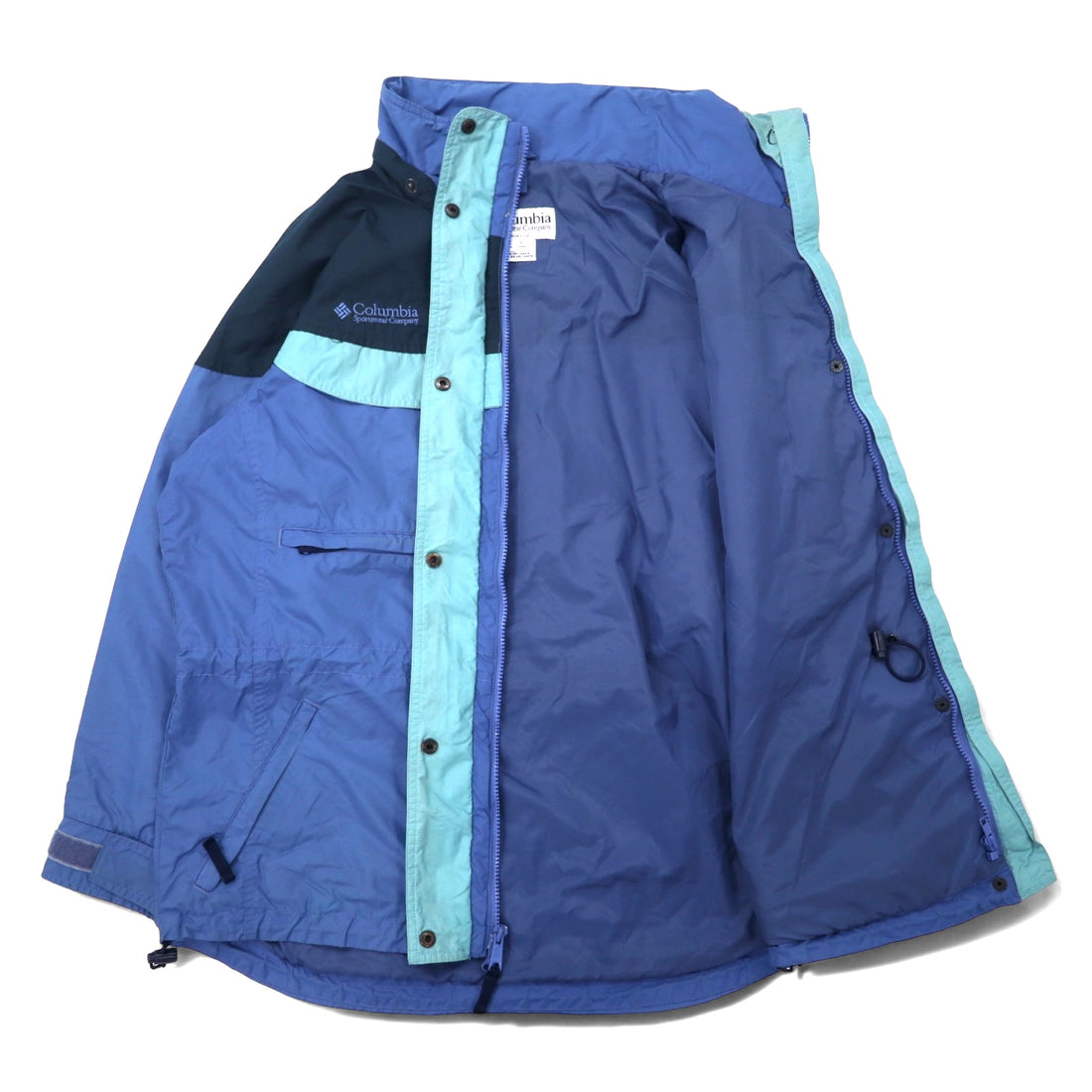 Columbia 90s Sailing Jacket L Blue Nylon Waterproof Drawcord Zip-in-Zip Boulder Ridge SL7105
