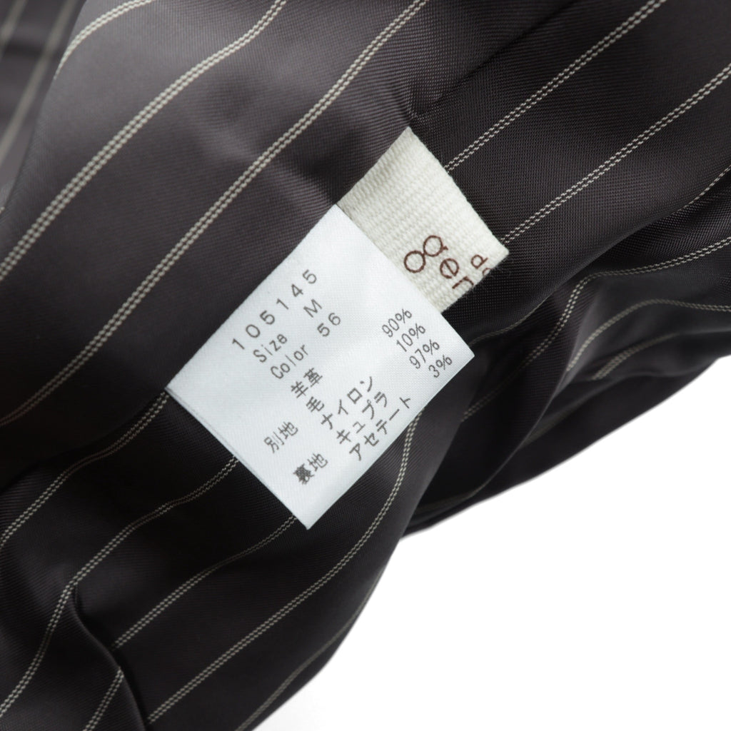 genten 襟ボア ラムレザー 3B テーラードジャケットジャケット M ブラウン 羊革 ツイード ウール切替