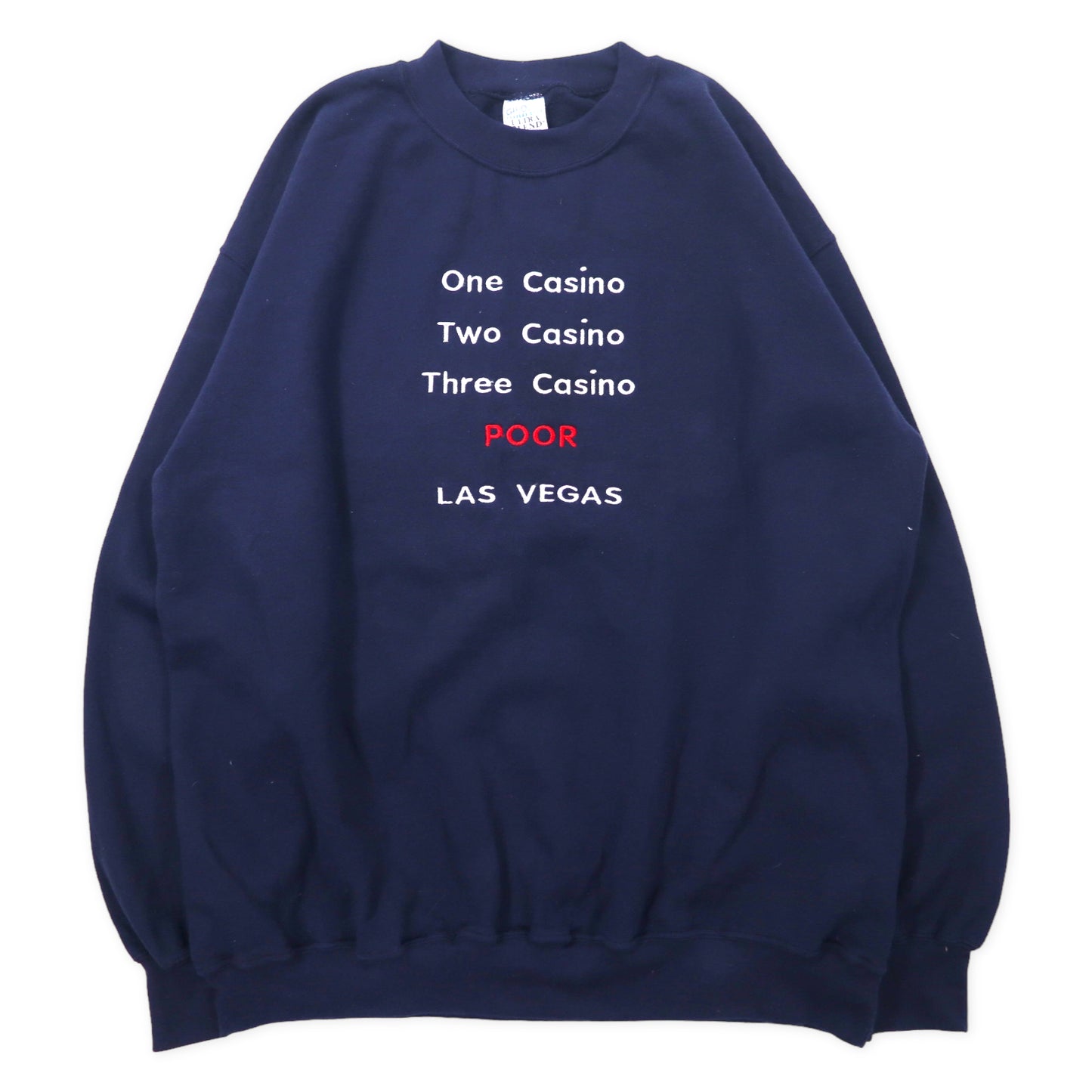 GILDAN 英字刺繍 スウェット L ネイビー コットン 裏起毛 CASINO LAS VEGAS ドミニカ製