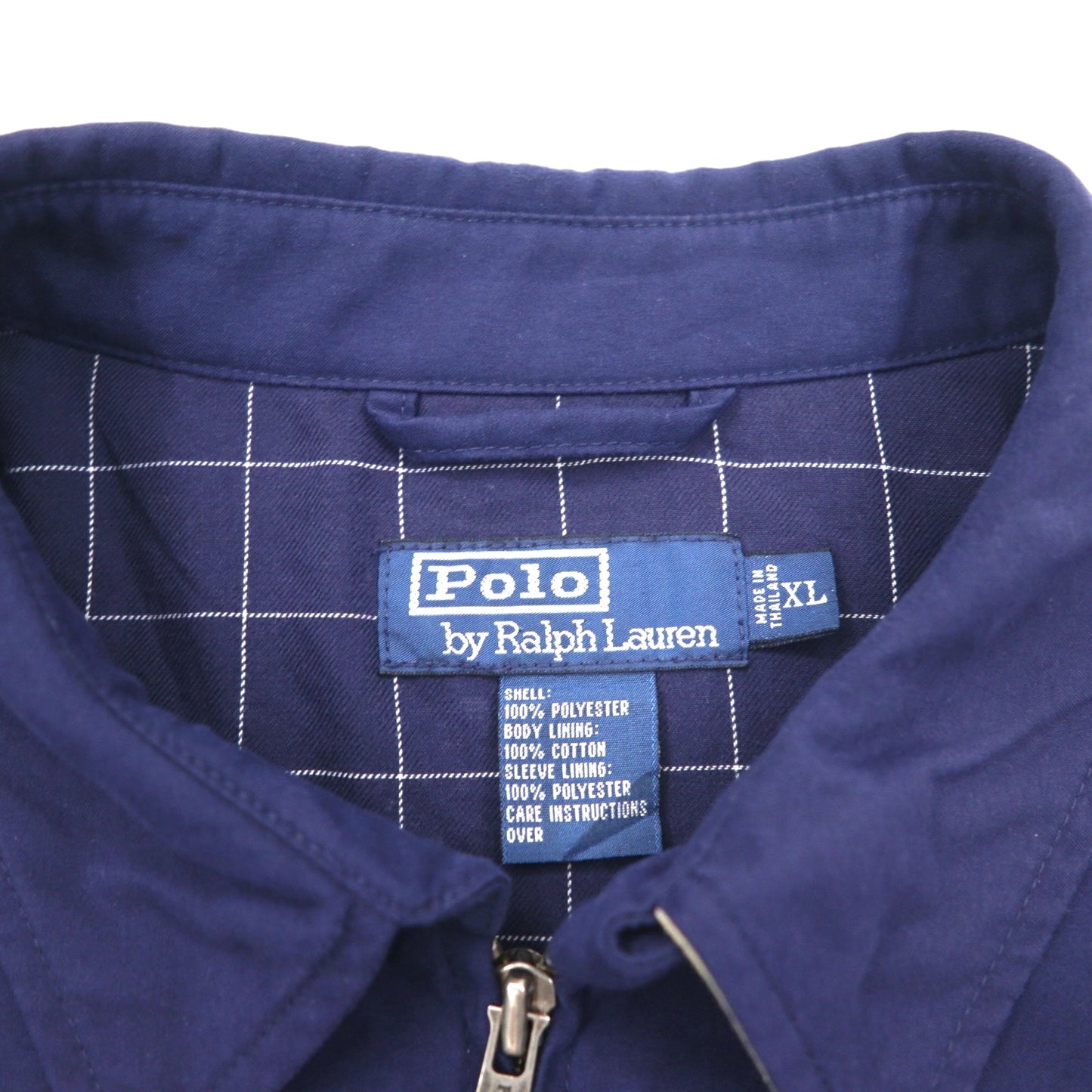 Polo by Ralph Lauren 90年代 スウィングトップ ハリントンジャケット XL ネイビー ポリエステル 裏地チェック スモールポニー刺繍