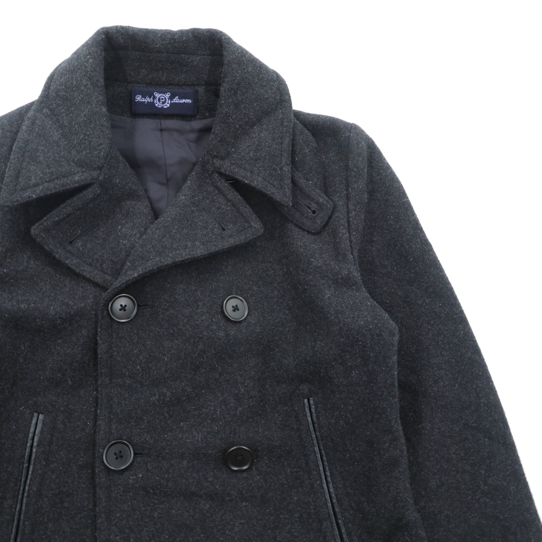 POLO SPORT RALPH LAUREN 90s Double-Breasted Pea Coat, Size M, Gray, Melton, Chin Strap, Made in Japan