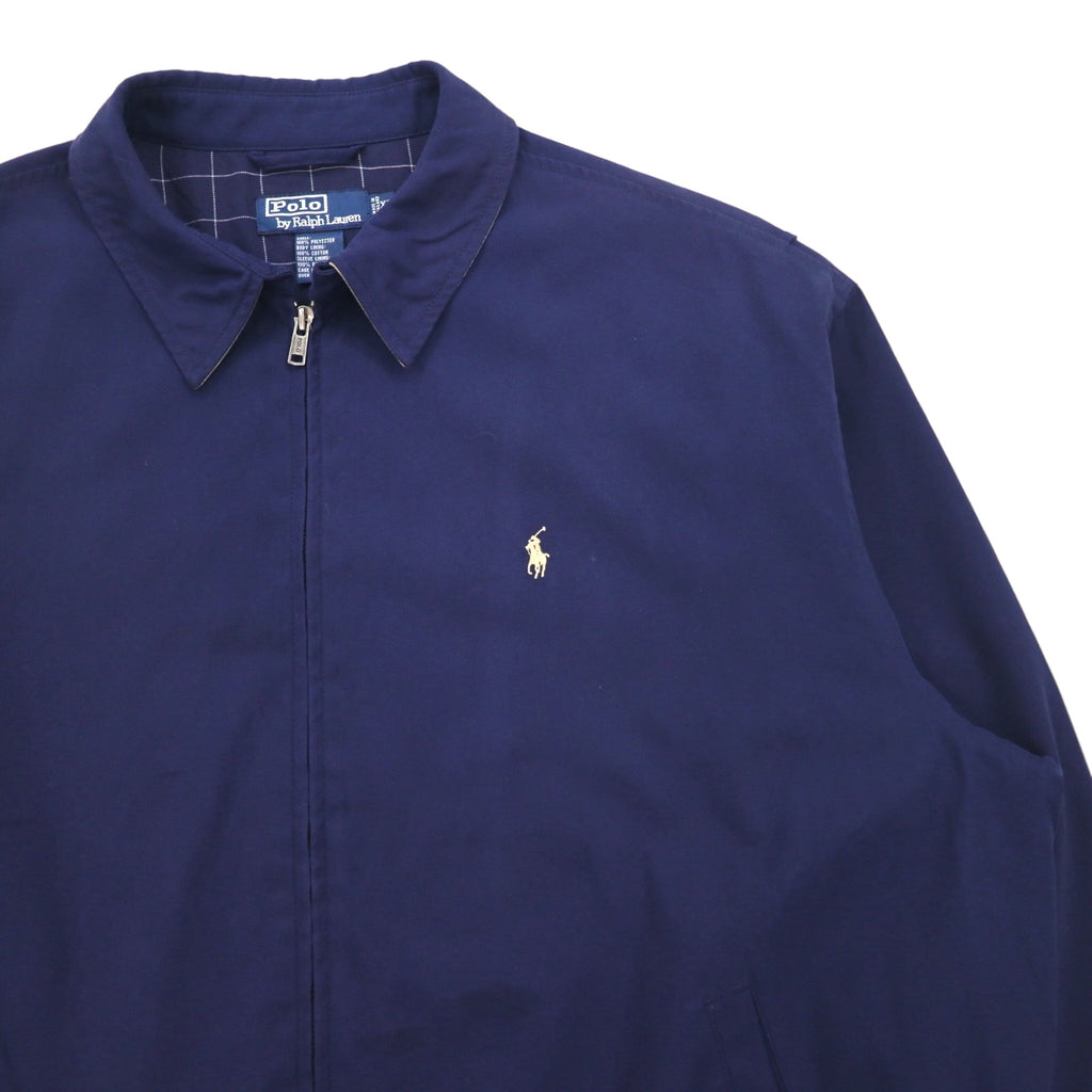 Polo by Ralph Lauren 90年代 スウィングトップ ハリントンジャケット XL ネイビー ポリエステル 裏地チェック スモールポニー刺繍