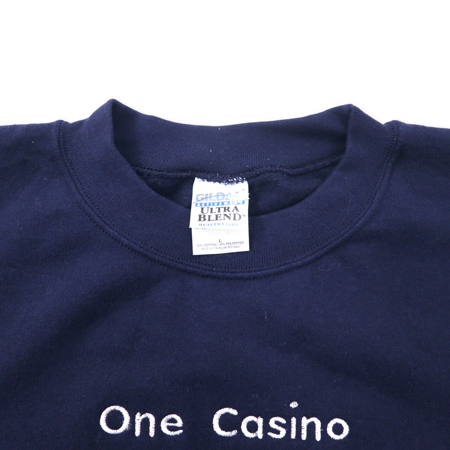 GILDAN 英字刺繍 スウェット L ネイビー コットン 裏起毛 CASINO LAS VEGAS ドミニカ製