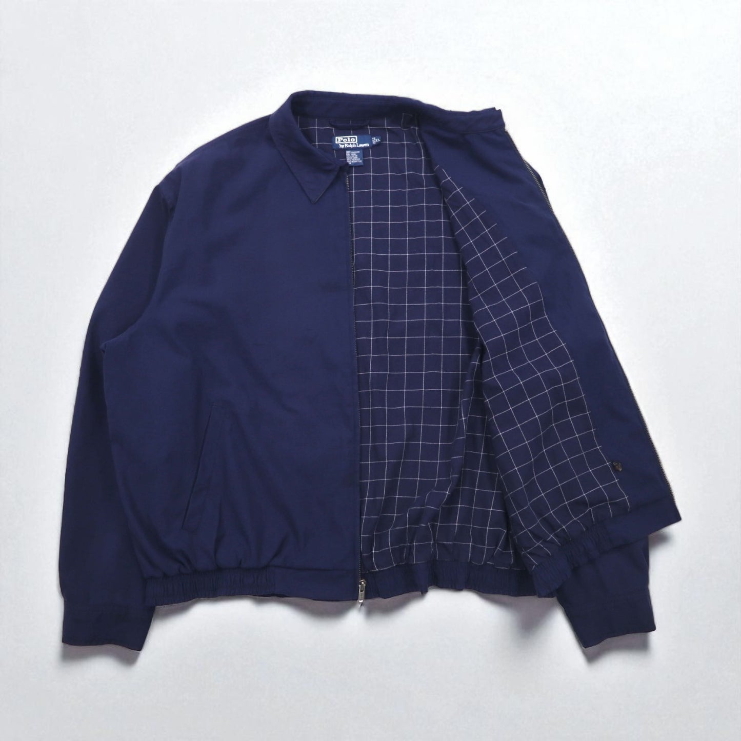Polo by Ralph Lauren 90年代 スウィングトップ ハリントンジャケット XL ネイビー ポリエステル 裏地チェック スモールポニー刺繍