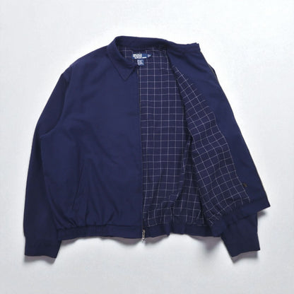 Polo by Ralph Lauren 90年代 スウィングトップ ハリントンジャケット XL ネイビー ポリエステル 裏地チェック スモールポニー刺繍