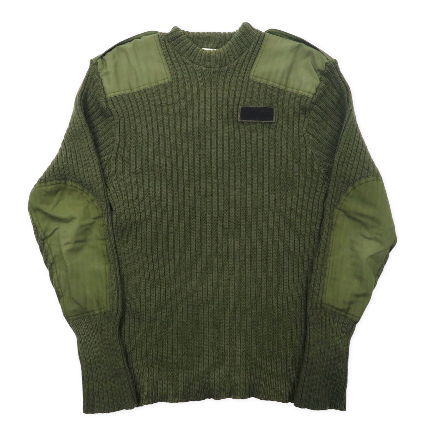 British Army 90's Command Knit Sweater L KHAKI Wool Military Elbow Patch  8405-99-132-1772