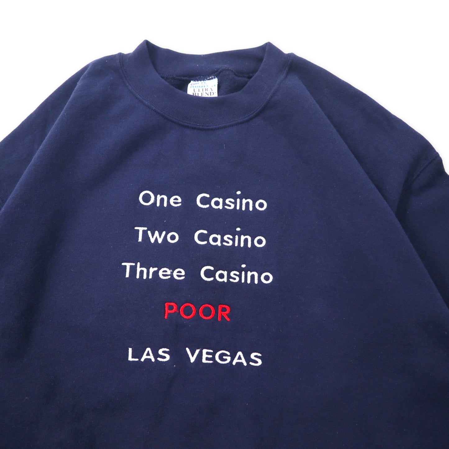 GILDAN 英字刺繍 スウェット L ネイビー コットン 裏起毛 CASINO LAS VEGAS ドミニカ製