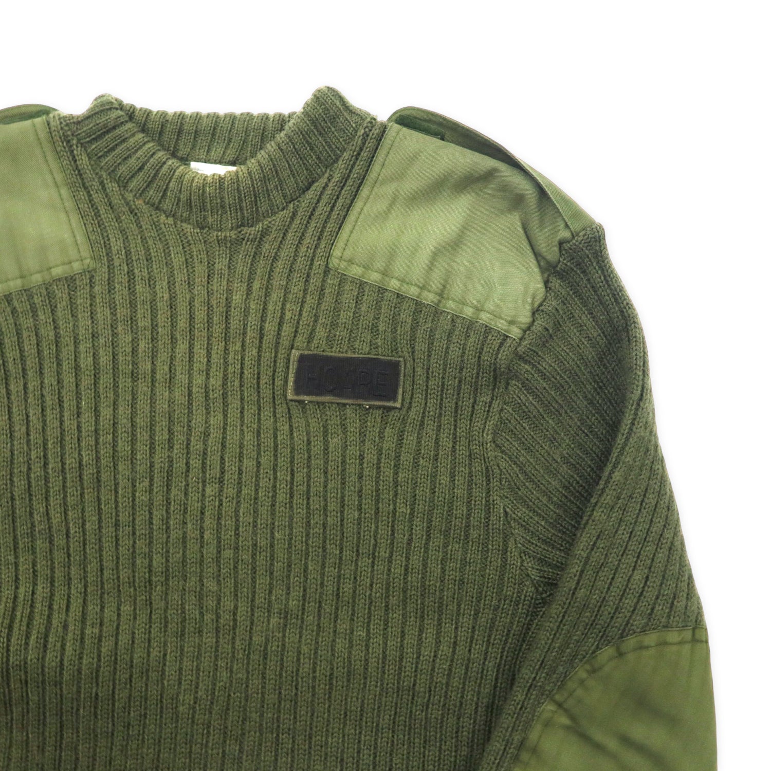 British Army 90's Command Knit Sweater L KHAKI Wool Military Elbow 