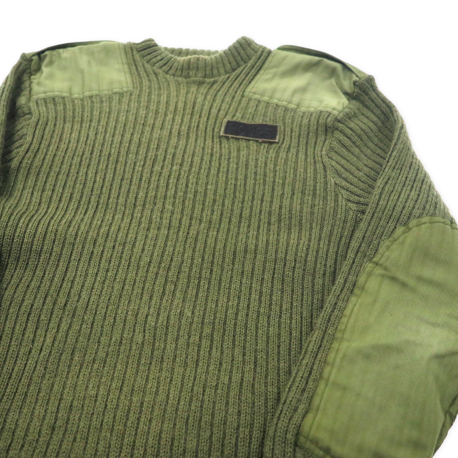 British Army 90's Command Knit Sweater L KHAKI Wool Military Elbow 
