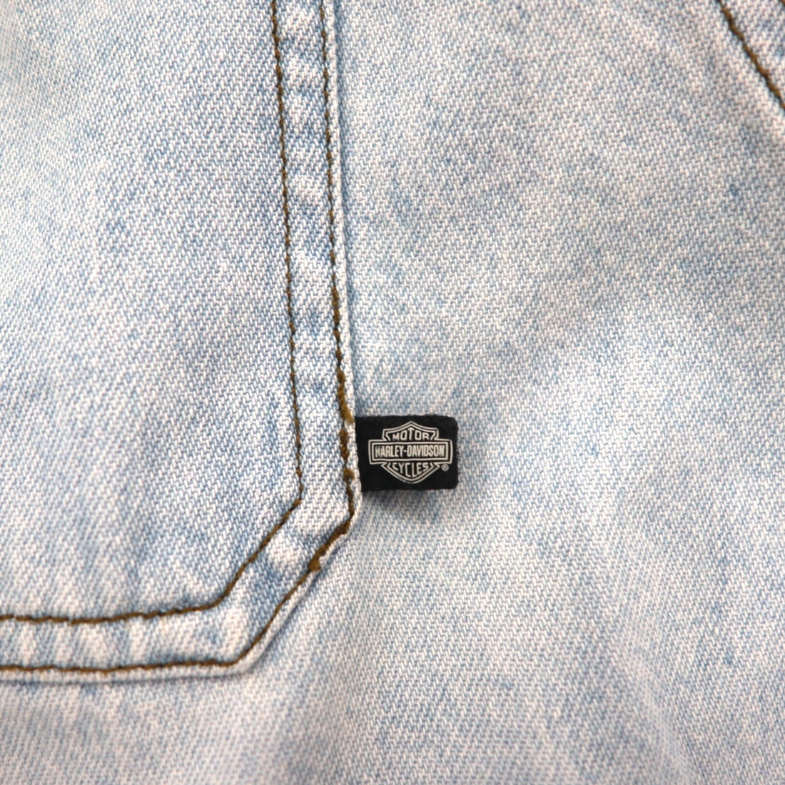 HARLEY DAVIDSON Ice Wash Denim Shirt L Light Blue Cotton Back Logo Embroidered