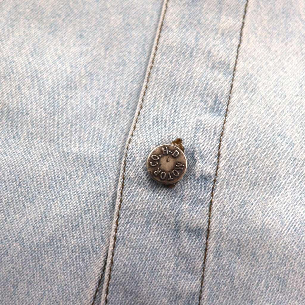 HARLEY DAVIDSON Ice Wash Denim Shirt L Light Blue Cotton Back Logo Embroidered