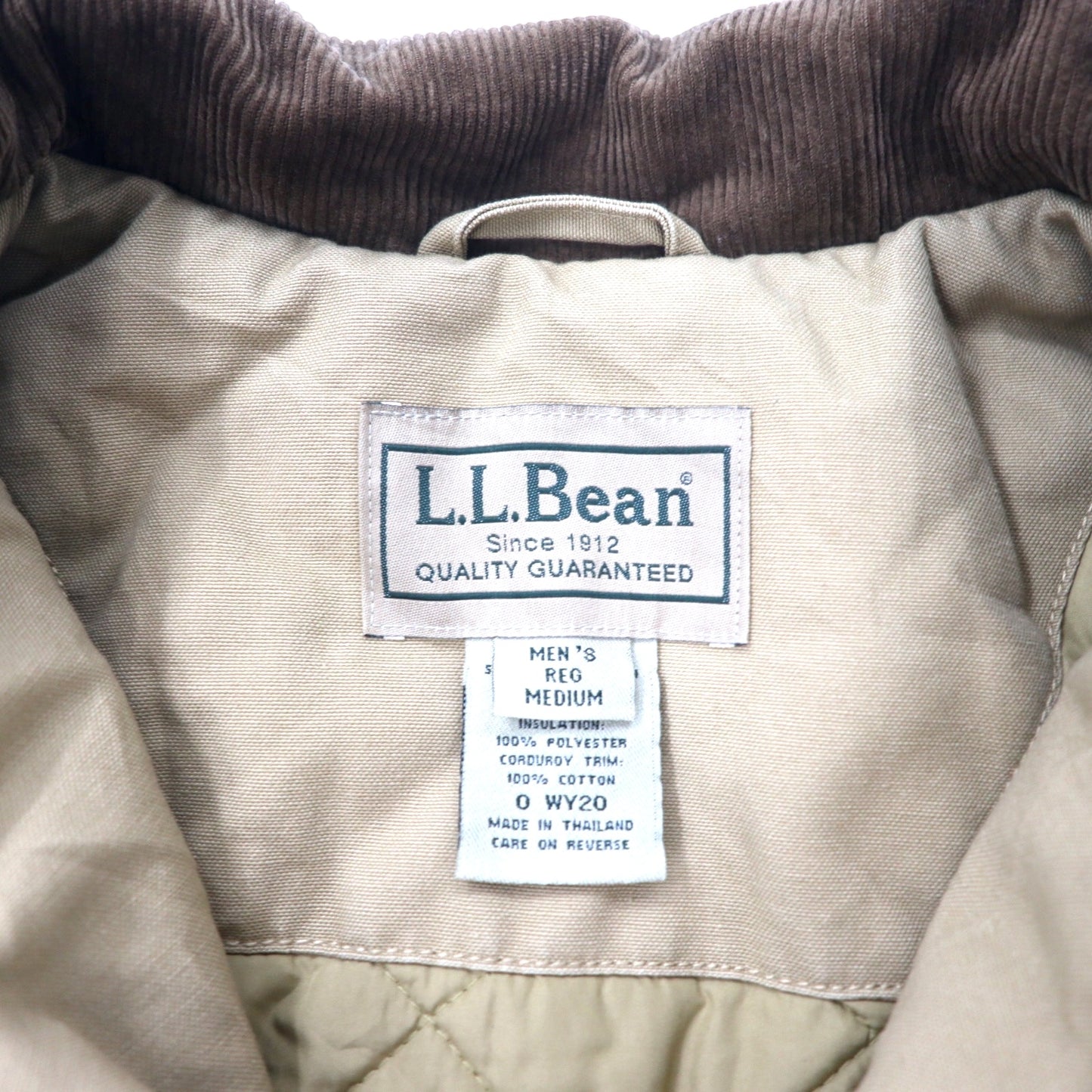 L.L.Bean 90年代 チョアコート ハンティングジャケット M ベージュ コットン キルティングライナー 中綿 襟コーデュロイ Barn Chore Insulated Jacket Quilted WY20