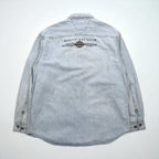 HARLEY DAVIDSON Ice Wash Denim Shirt L Light Blue Cotton Back Logo Embroidered