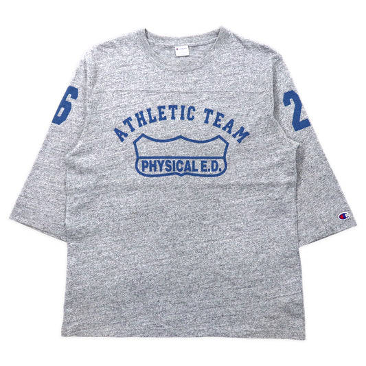 日本然リトテ-古着オンライン-Champion フットボールTシャツ O グレー コットン 染み込みプリント ATHLETIC TEAM ナンバリング-Champion Football T-Shirt O gray cotton stains print ATHLETIC TEAM numbering