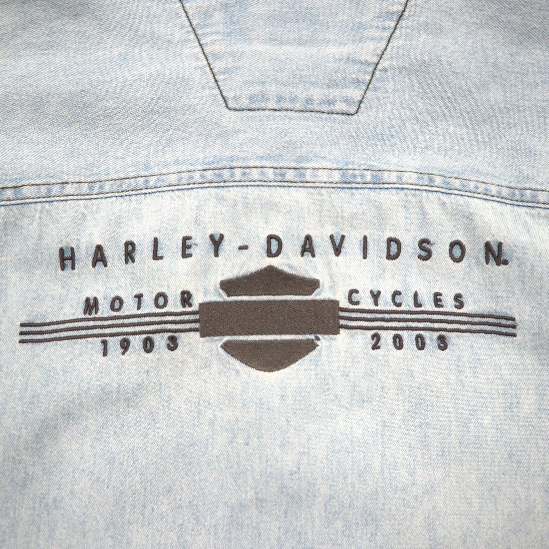 HARLEY DAVIDSON Ice Wash Denim Shirt L Light Blue Cotton Back Logo Embroidered