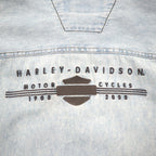 HARLEY DAVIDSON Ice Wash Denim Shirt L Light Blue Cotton Back Logo Embroidered
