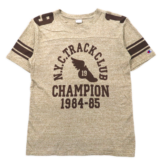 日本然リトテ-古着オンライン-Champion フットボールTシャツ L ブラウン コットン 染み込みプリント N.Y.C. TRACK CLUB 1984-85 ナンバリング-Champion Football T-shirt L Brown Cotton Deeped Print N.Y.C. Track Club 1984-85 Numbering