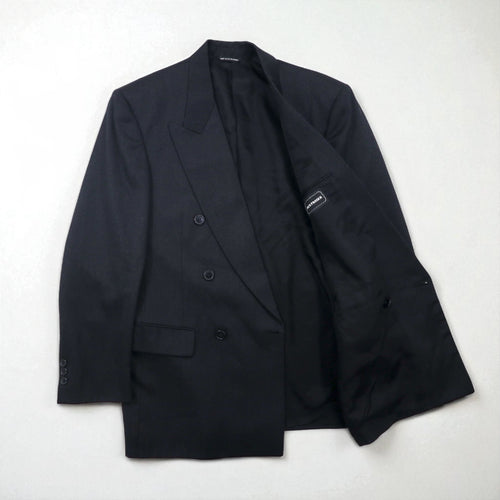 80s Canada UNION MADE Vintage Blazer BOSA. 80s Canadian-made double-breasted blazer with peaked velvet, size L. Union Made with ACTWU tag. Exclusively made by Jack Fraser.